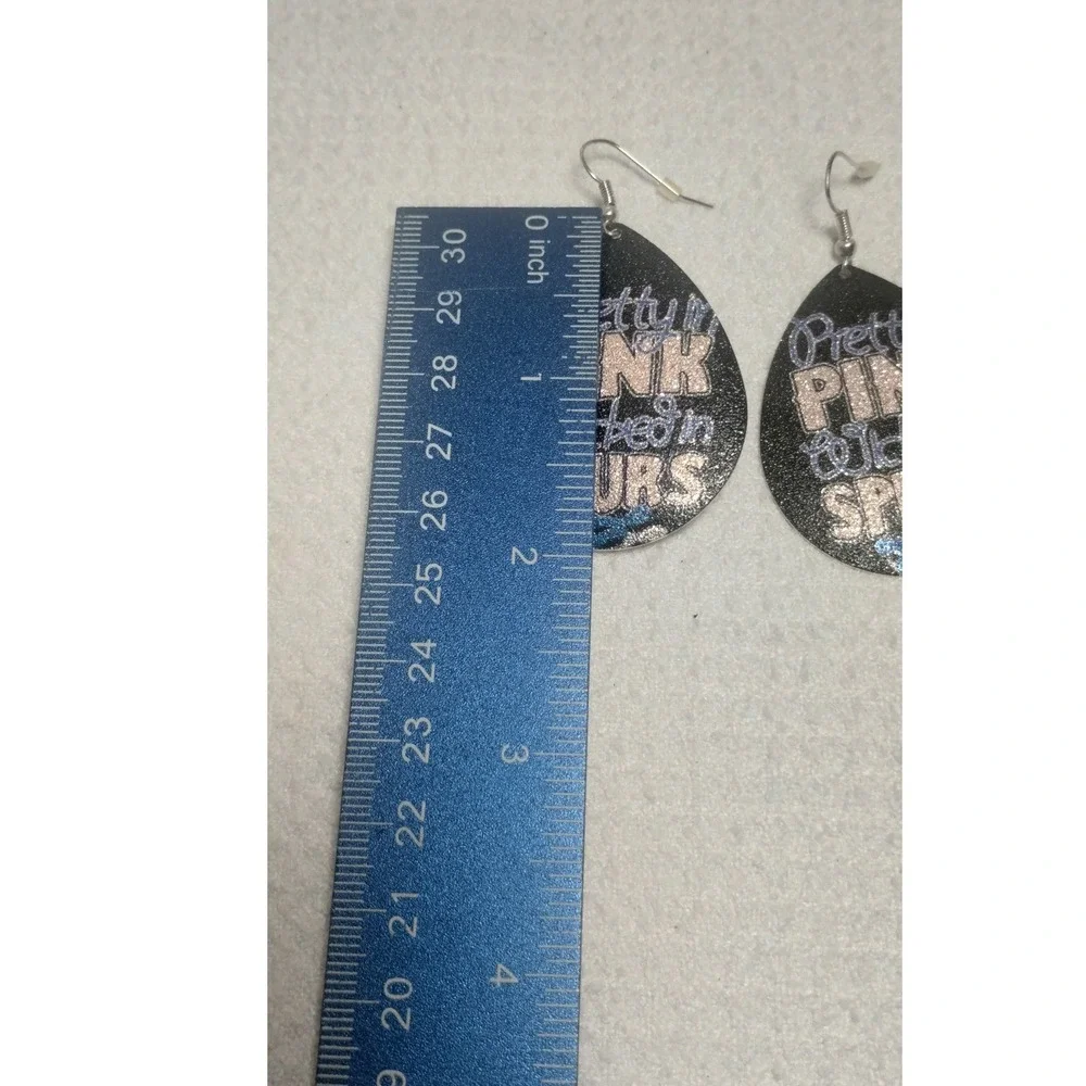 Pretty‎ In Pink Wicked In Spurs Teardrop Earrings Black Glitter Western Dangle